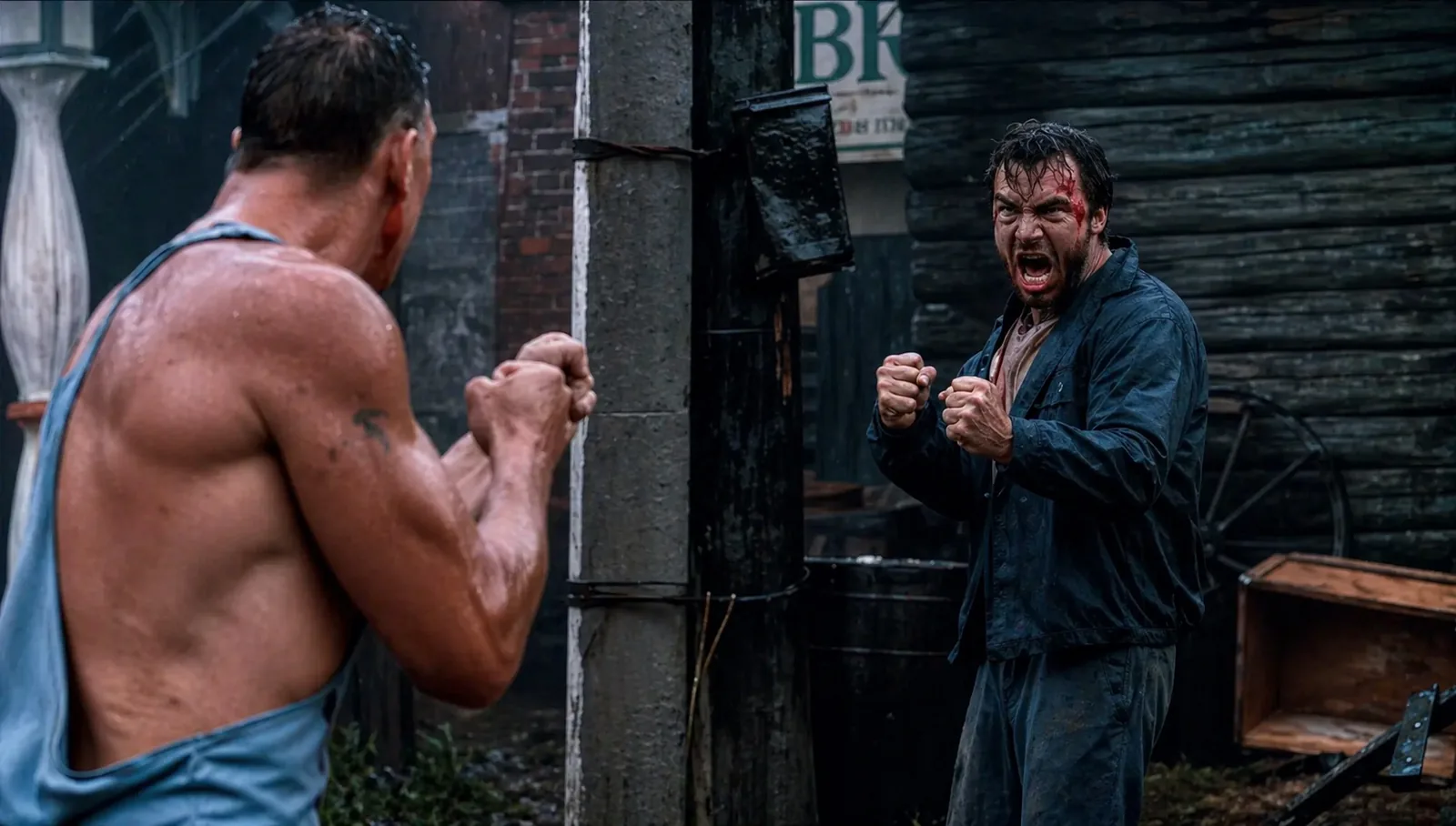 A brutal brawl in the rain