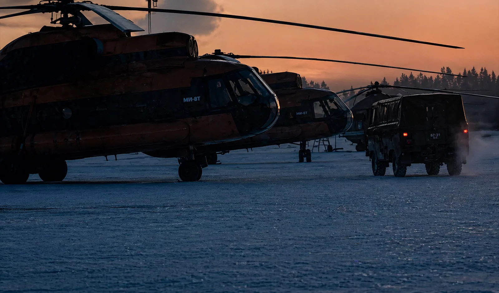 Helicopters lifting off
